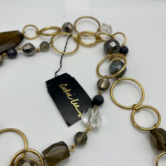 Cookie Lee Gold-Tone Chain Necklace W/ Mixed Beads & Rings Long Length Layered - Picture 7 of 9